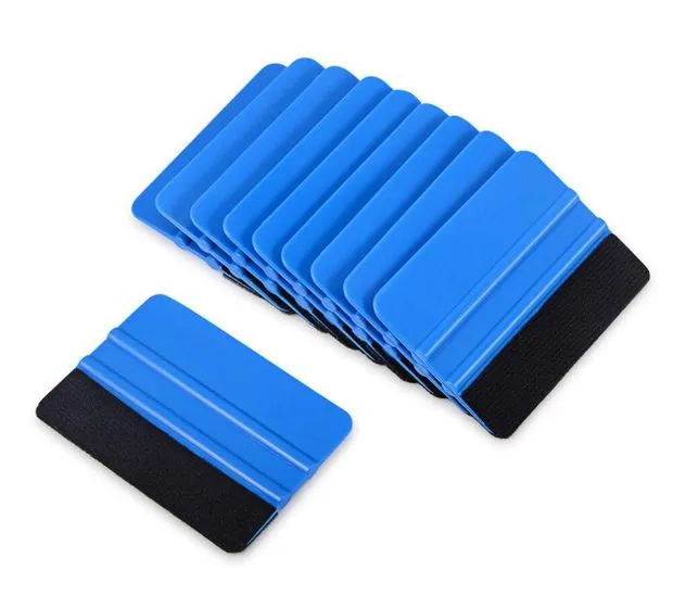 Lot de raclettes de pose bleues à bord feutré pour appliquer le vinyle adhésif
