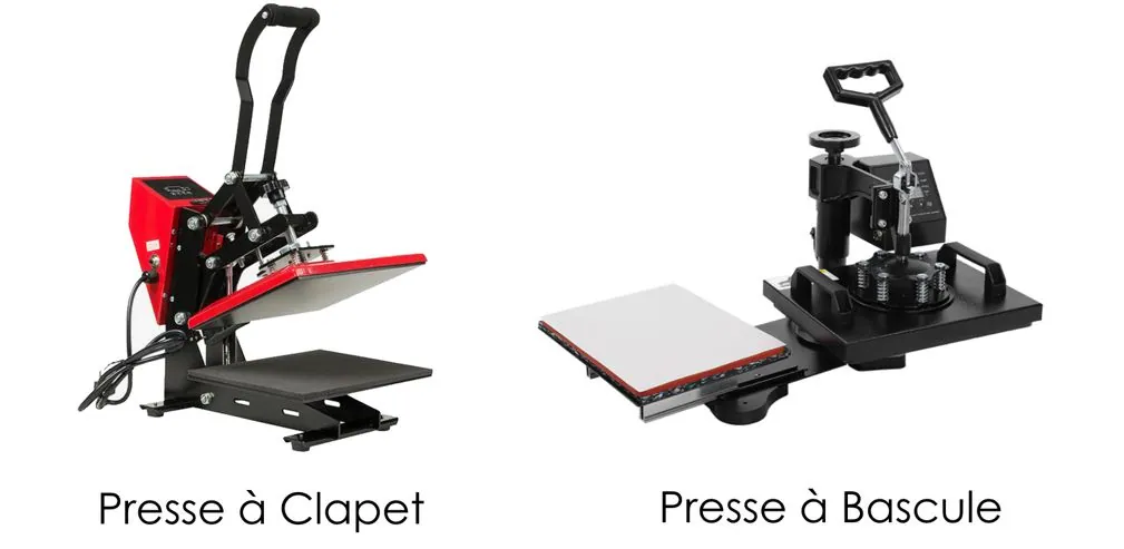 Presse à chaud à clapet et presse à chaud à bascule côte à côte pour les comparer