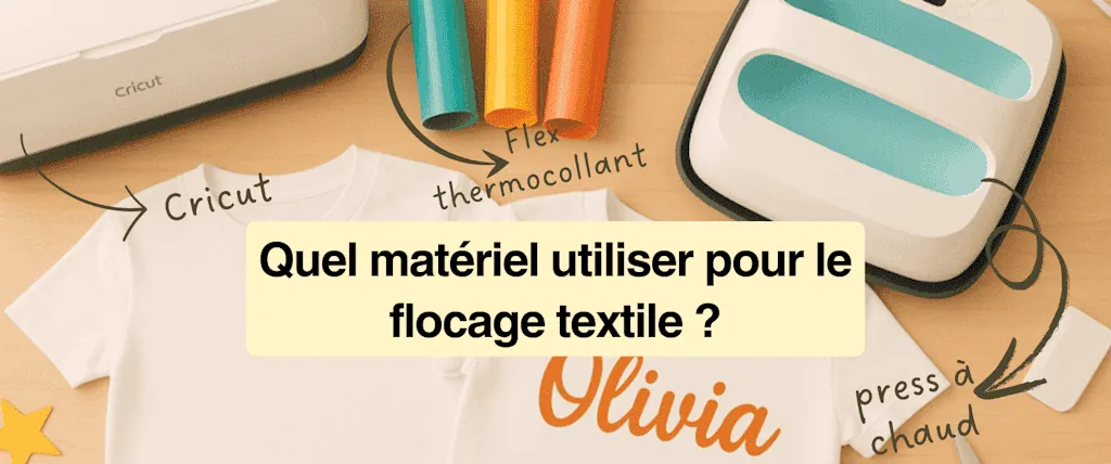 Matériel pour le flocage textile : machine Cricut, rouleaux de flex thermocollant, presse à chaud et t-shirt « Olivia »