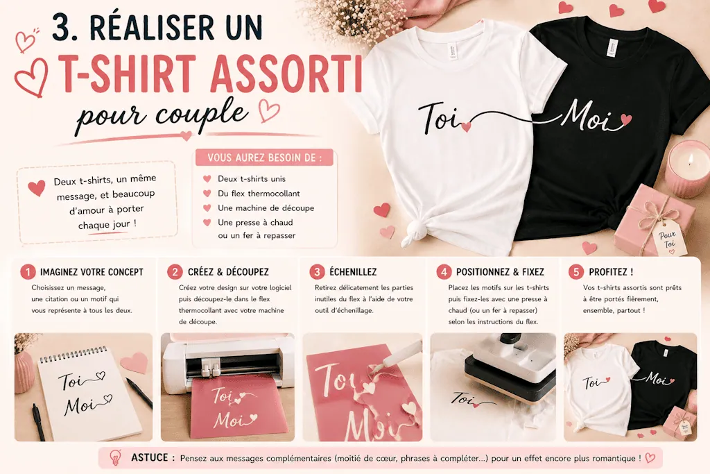 Tuto t-shirts de couple assortis « Toi » et « Moi », blanc et noir, en flex thermocollant, en 5 étapes