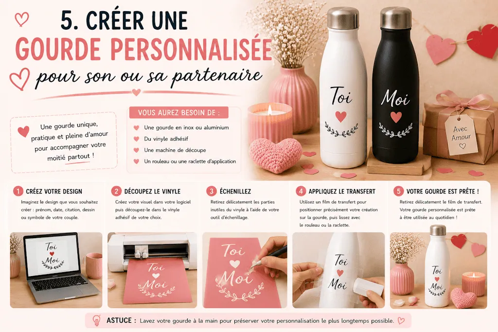 Tuto gourdes « Toi » et « Moi » personnalisées en vinyle adhésif pour son ou sa partenaire, en 5 étapes