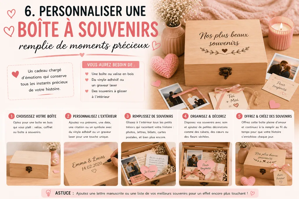 Tuto boîte à souvenirs en bois « Nos plus beaux souvenirs », personnalisée au vinyle adhésif ou au laser