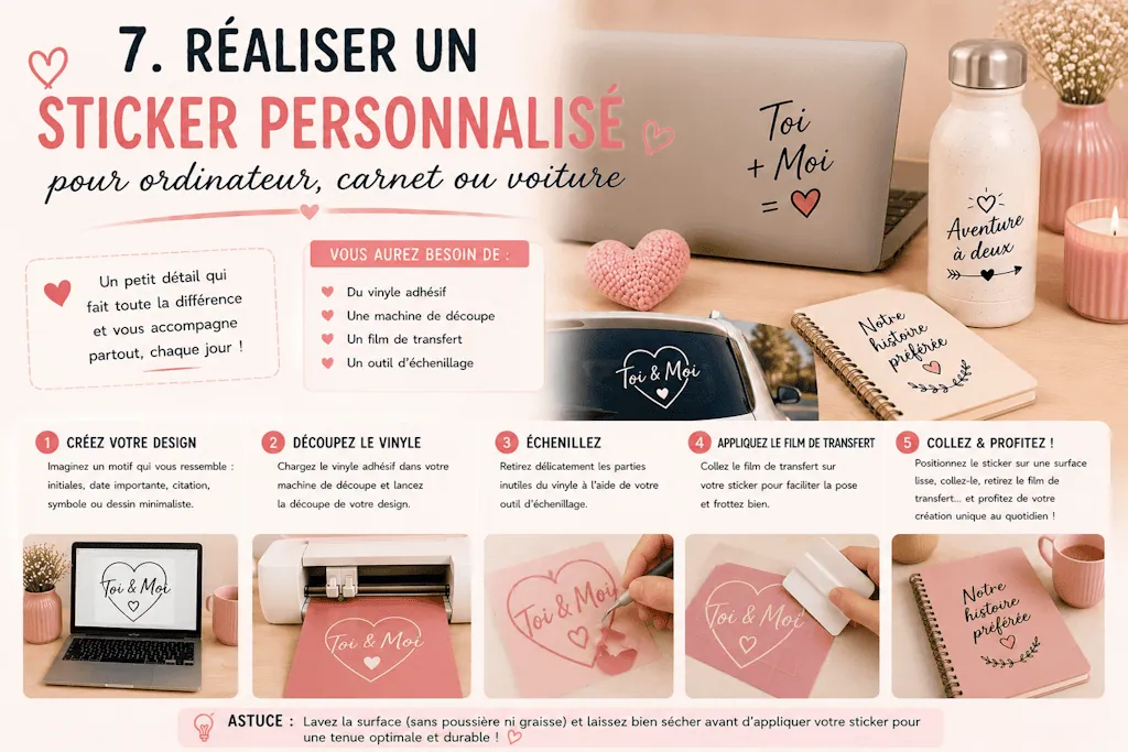Tuto sticker « Toi & Moi » en vinyle adhésif pour ordinateur, carnet ou voiture, en 5 étapes