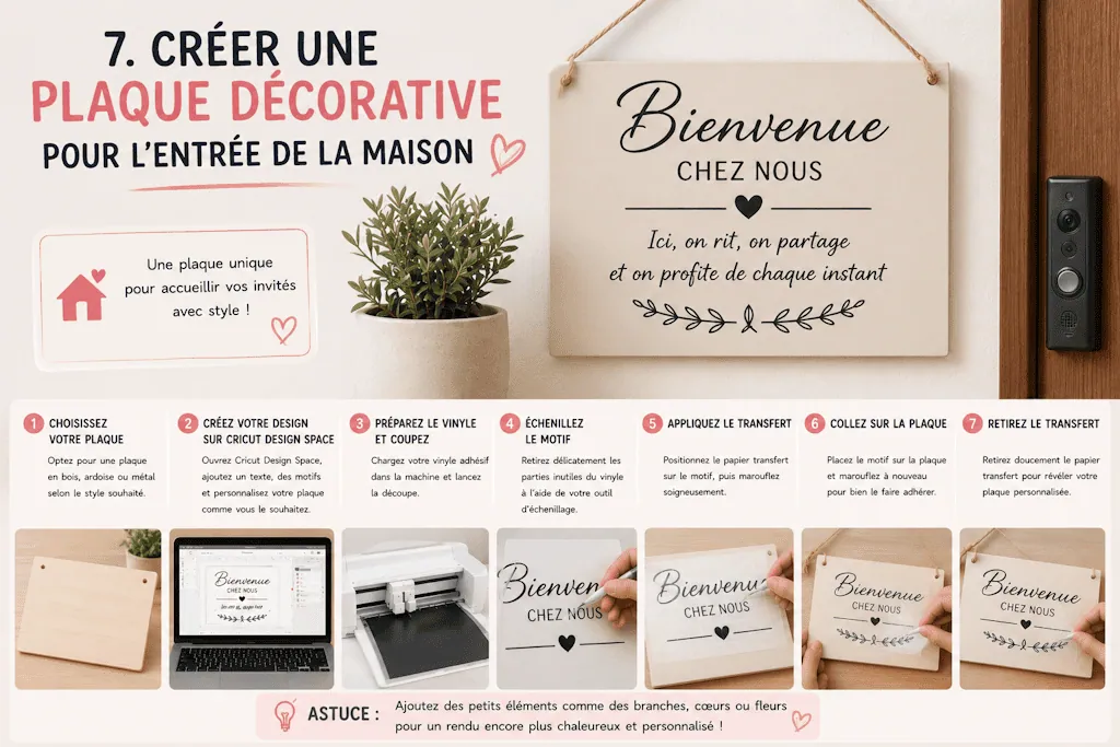 Tuto plaque décorative « Bienvenue chez nous » en vinyle adhésif pour l'entrée de la maison, en 7 étapes